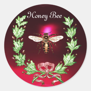 STICKER ROND HONEY BEE, WREATING AVEC DES FEUILLES DE CHÊNE ET 