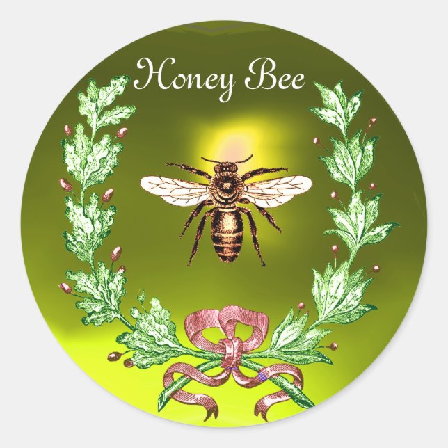 STICKER ROND HONEY BEE, WREATING AVEC DES FEUILLES DE CHÊNE ET  (Devant)