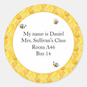 Sticker Rond Honey Comb et Bee Nametag