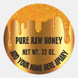Sticker Rond Honey Jar Honeybee Honeycomb. Apiary Drives Gold