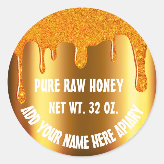 Sticker Rond Honey Jar Honeybee Honeycomb. Apiary Drives Gold (Devant)