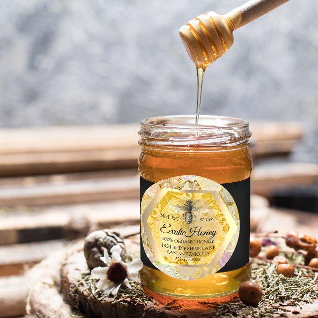 Sticker Rond Honey Jar Honeybee Honeycomb Apier Parties scintil (Créateur téléchargé)