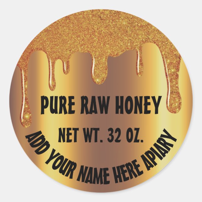 Sticker Rond Honey Jar Honeybee Honeycomb. Déchets Apiaires Or (Devant)