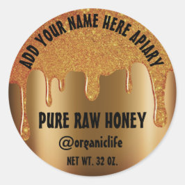 Sticker Rond Honey Jar Honeybee Honeycomb Gold Drips Vip
