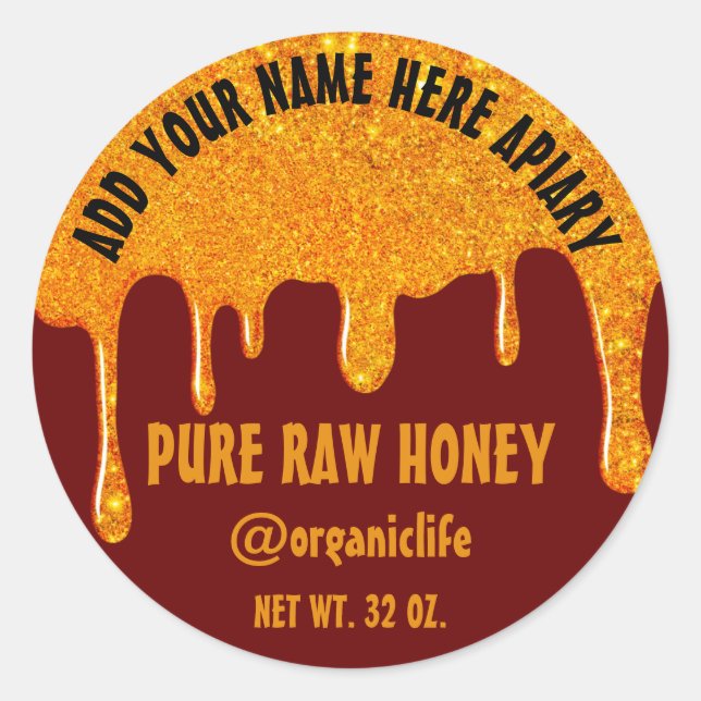 Sticker Rond Honey Jar Honeybee Honeycomb Gold Drives Maroon (Devant)