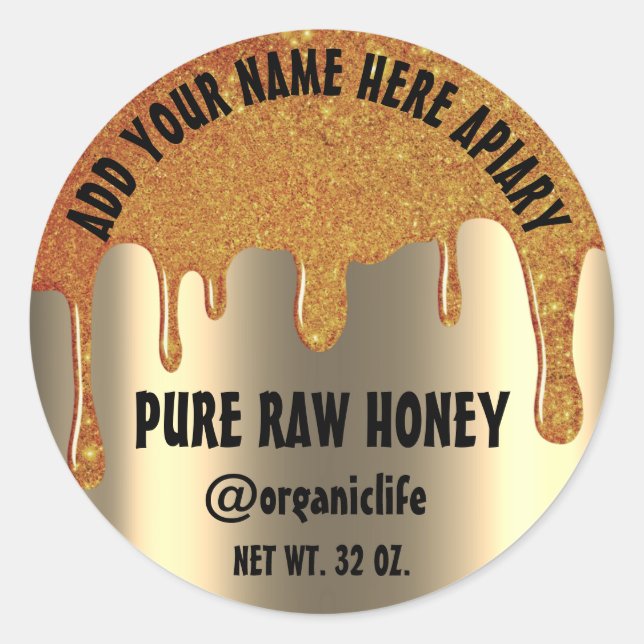 Sticker Rond Honey Jar Honeybee Honeycomb Gold Drives Modern (Devant)