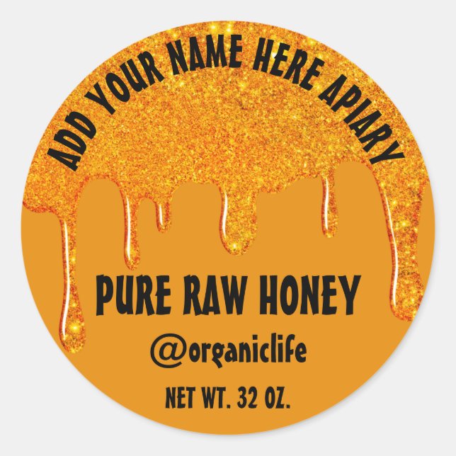 Sticker Rond Honey Jar Honeybee Honeycomb Gold Drives Orange (Devant)