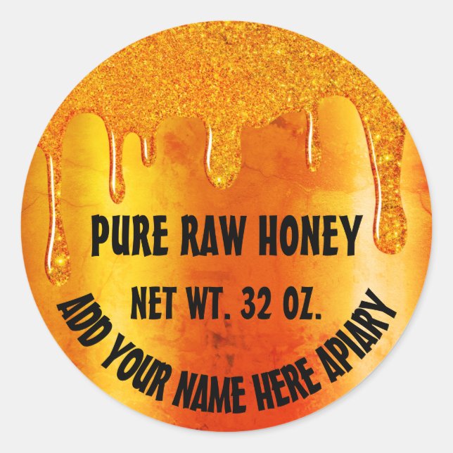 Sticker Rond Honey Jar Honeybee Honeycomb Golden Drives (Devant)