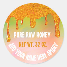 Sticker Rond Honey Jar Honeybee Honeycomb. Vert gouttes Apiaire