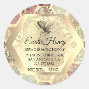 Sticker Rond Honey Jar Honeybee Honeypeb Apiary Gold Bee