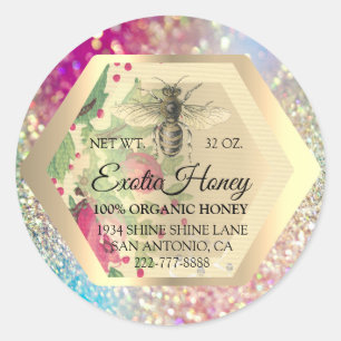 Sticker Rond Honey Jar Honeybee Honeypeb Apior rose GREE