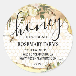 Sticker Rond Honey Jar Honeycomb Bee Apière nourriture