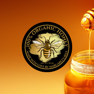 Sticker Rond Honey Jar Labels Honeybee Honeycomb Bee Product