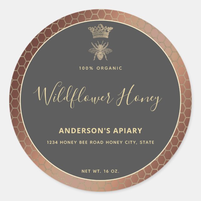 Sticker Rond Honey jar script moderne queen bee carré autocolla (Devant)