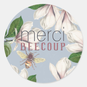 Sticker Rond Honey Merci Beecoup Merci Magnolia Bee en bleu