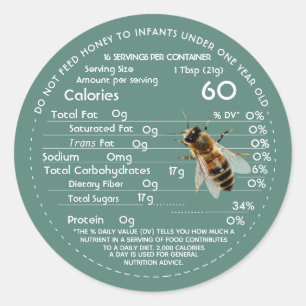 Sticker Rond Honey Nutrition Facts Avertissement pour nourrisso