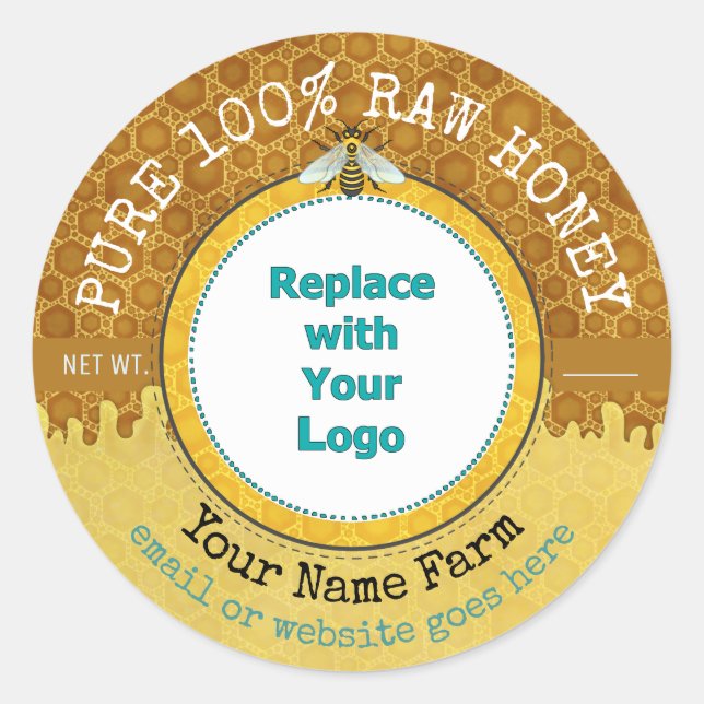 Sticker Rond Honeybee Honey Jar Apiary logo | Honeypeb Bee V2 (Devant)
