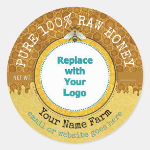 Sticker Rond Honeybee Honey Jar Apiary logo   Honeypeb Bee V2