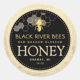 Sticker Rond Honeypeb & Bee Raw Miel Iridescente Bordure Jaune