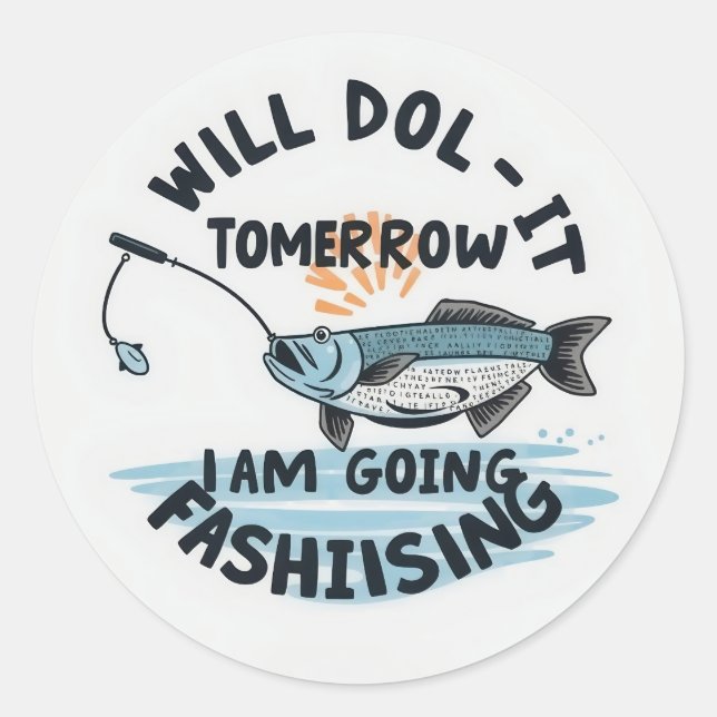 Sticker Rond Hooked on Tomorrow: A Whimsical Fishing Adventure" (Devant)