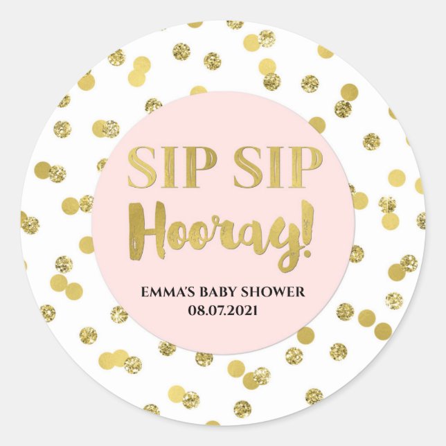 Sticker Rond Hooray Sip de Confetti Rose Gold (Devant)