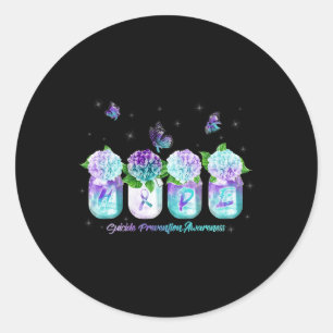Sticker Rond Hope Hydrangea Flower Butter Suicide Prévention