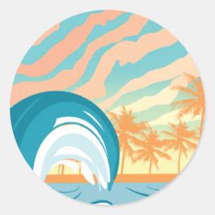 Sticker Rond Horloge d'été de la vague océanique