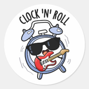 Sticker Rond Horloge Et Rouleau Funny Rock Pun