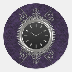 Sticker Rond Horloge métallique en argent Steampunk