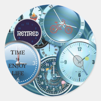 Sticker Rond Horloges Galore : Retraité...Temps de profiter de