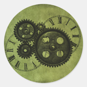Sticker Rond Horloges grunges et vitesses de Steampunk