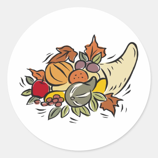 Sticker Rond Horn o' abondance Thanksgiving Design (Devant)
