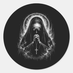 Sticker Rond Horreur Y Nonne Démon Maudit Mal Écult Alt Y Goth