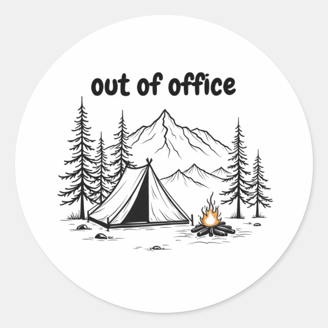 STICKER ROND HORS BUREAU, CAMPING & RANDONNÉE EXTÉRIEUR (Devant)