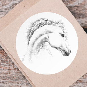 Sticker Rond Horse portrait drawing equestrian art