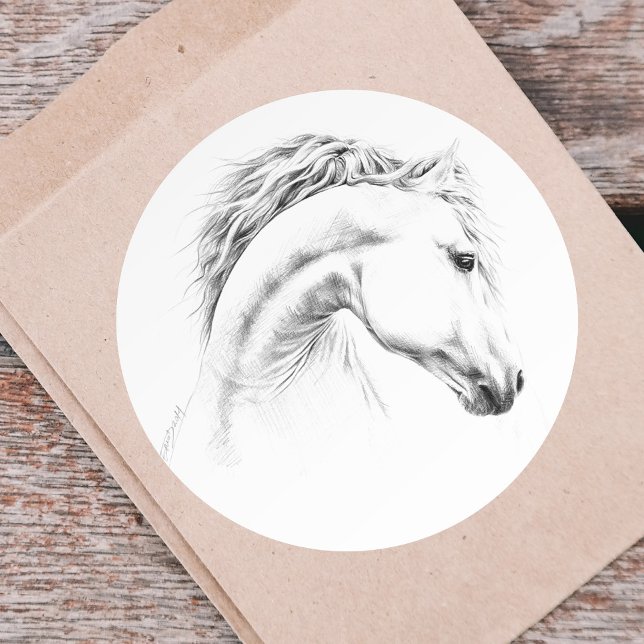 Sticker Rond Horse portrait drawing equestrian art (Créateur téléchargé)