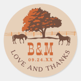 Sticker Rond Horse Rail clôture Chêne Chevaux Mariage Merci