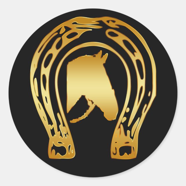 STICKER ROND HORSESHOE D'OR ET TÊTE DE CHEVAL (Devant)