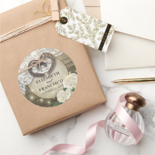 Sticker Rond Horseshot Heart Lace Hydrangea Wood Wedding shower
