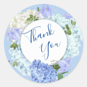Sticker Rond Hortensias bleus Roses Végétalisation Fleurs Merci