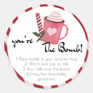 Sticker Rond Hot Chocolate Bomb Favor Tags, Vous êtes la bombe