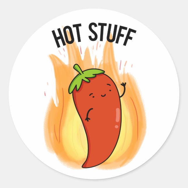 Sticker Rond Hot Stups Funny Red Hot Chili Pepper Pun (Devant)