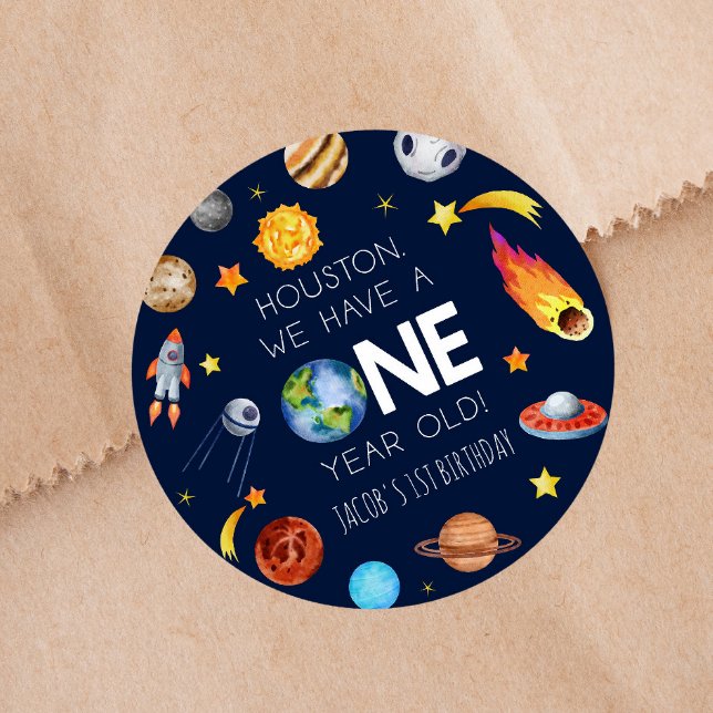 Sticker Rond Houston Nous avons un an 1er anniversaire fête (Créateur téléchargé)