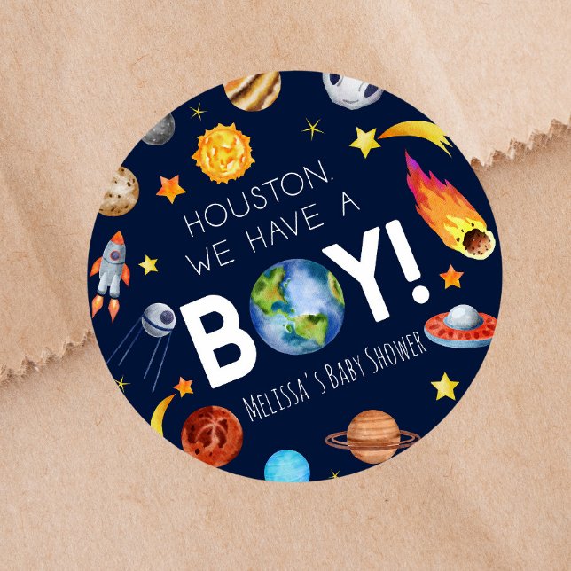Sticker Rond Houston Nous Avons Un Baby shower Boy Space Galaxy (Créateur téléchargé)