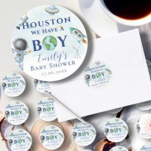 Sticker Rond Houston Nous Avons Un Garçon Astronaute Du baby sh