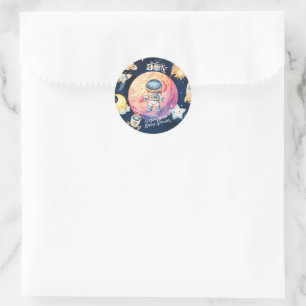 Sticker Rond Houston, nous avons un garçon, Baby Shower Espace