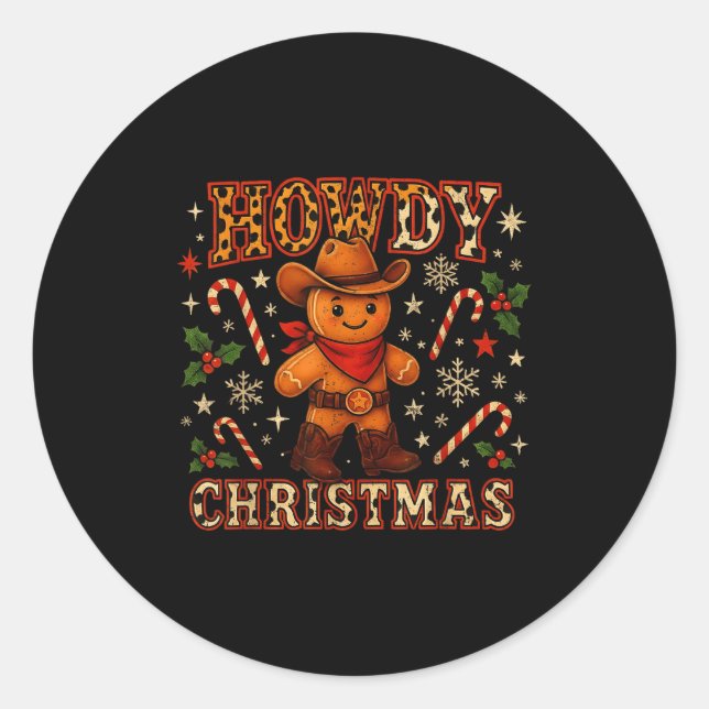Sticker Rond Howdy Christmas Cowboy Gingerbread Design  (Devant)