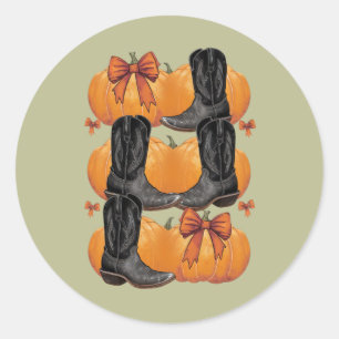 Sticker Rond Howdy Citrouille Western Fall Coquette Bow Cowgirl