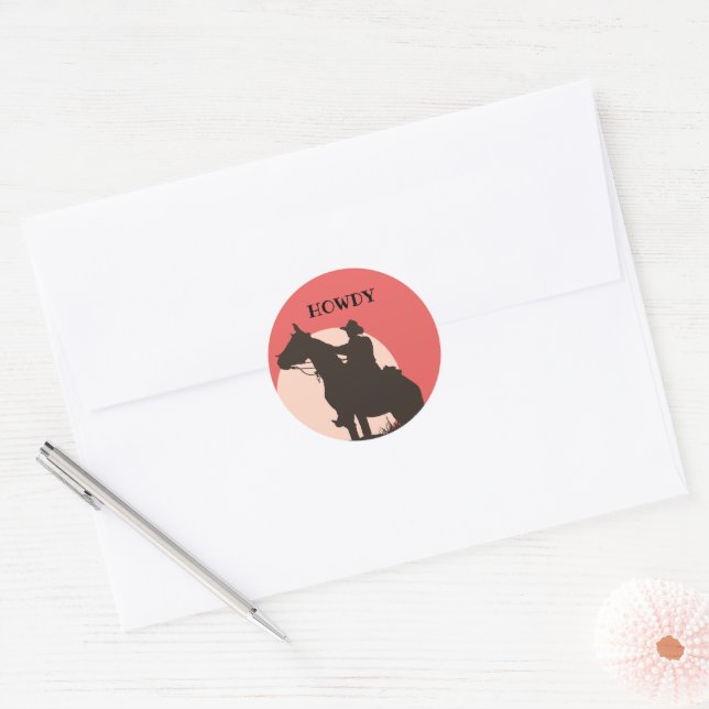 Sticker Rond Howdy Ranch Cowboy Horse Western (Enveloppe)