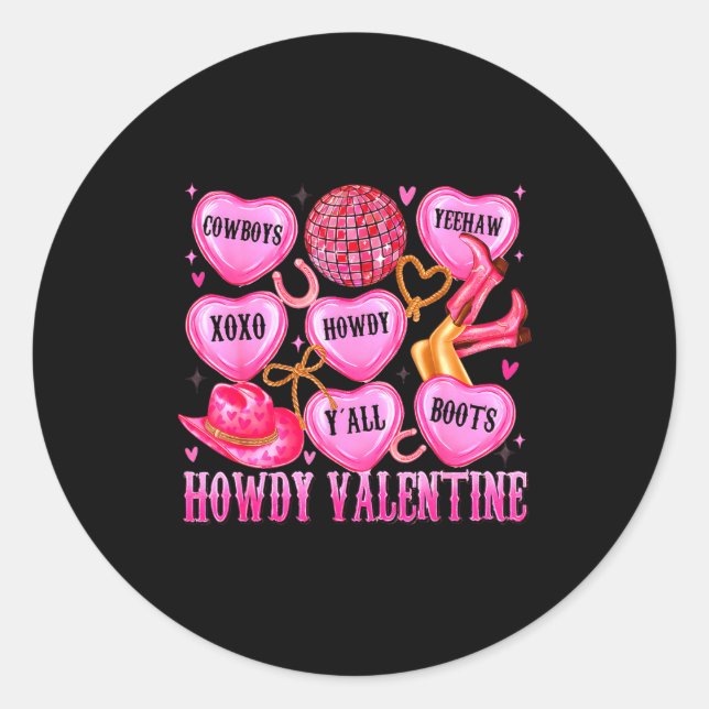 Sticker Rond Howdy Valentine Western Cowgirl Hearts Candy Women (Devant)